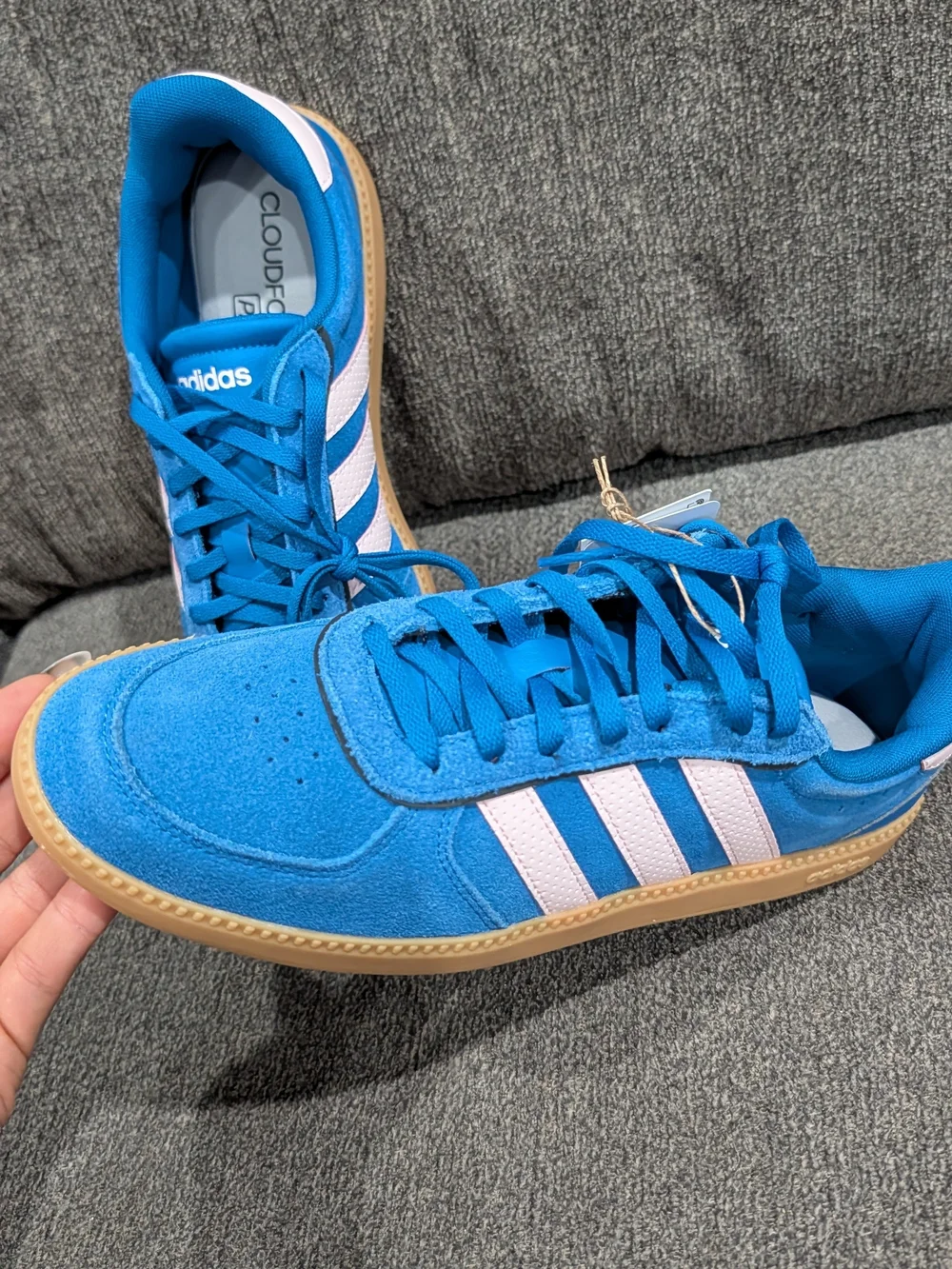 Adidas Women  Blue Suede Sneakers with Pink Stripes